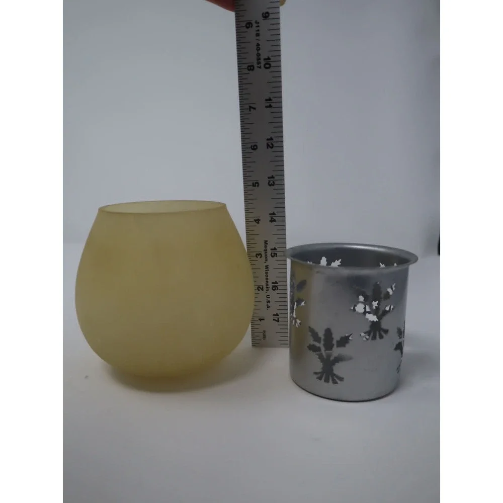 Ivory Candleholder Glass 3.5in Wheat Design Frosted Votive Cup Harvest Beige
